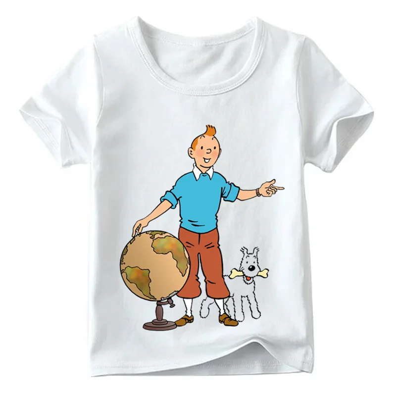 Детская забавная футболка с мультяшным принтом Tintin летние белые топы для