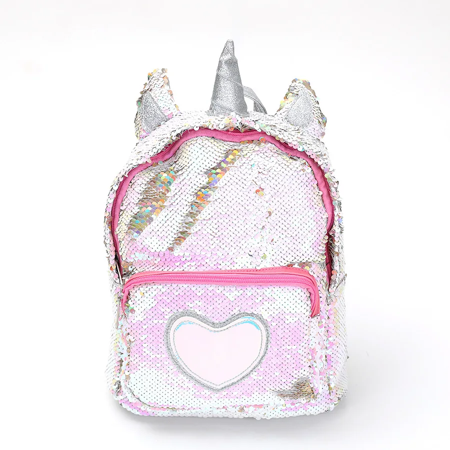 Серебристый Мини-рюкзак для женщин Mochila Mujer, школьные сумки с пайетками и единорогом для девочек-подростков, маленький рюкзак, детский рюкзак - Цвет: Серебристый