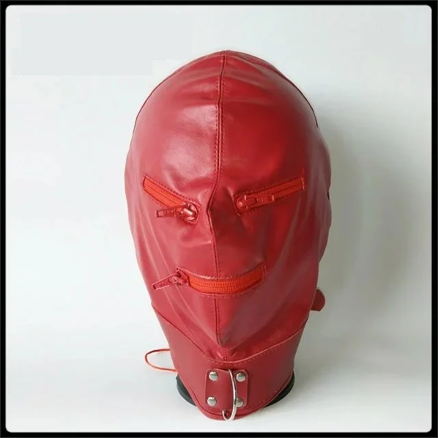 

Latest Pu Leather Bondage Hood Headgear With Zipper Eyepatch Face Mask Dog Slave Adult BDSM Product Bed Games Sex Toy Red