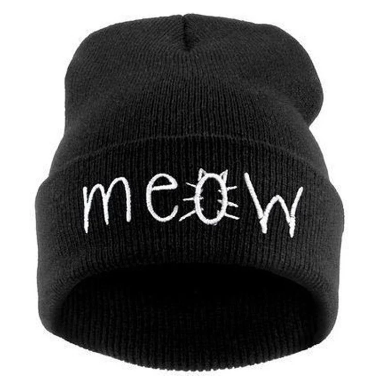 Новая модная трикотажная шляпа с буквенным принтом MEOW мужские и женские шапки