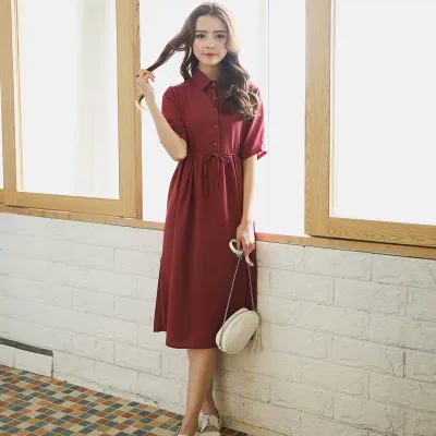 Summer Vintage Chiffon one-piece Dress 2015 new arrival mid calf dress with sleeve high Waist long | Женская одежда