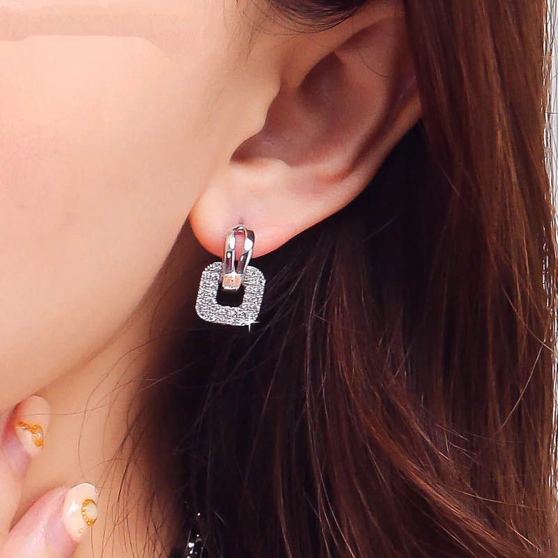 

LNRRABC Crystal Square Stainless Steel Rose Gold Silver Color Hoop Earrings For Women Fashion Jewelry Accessories Gift Brincos