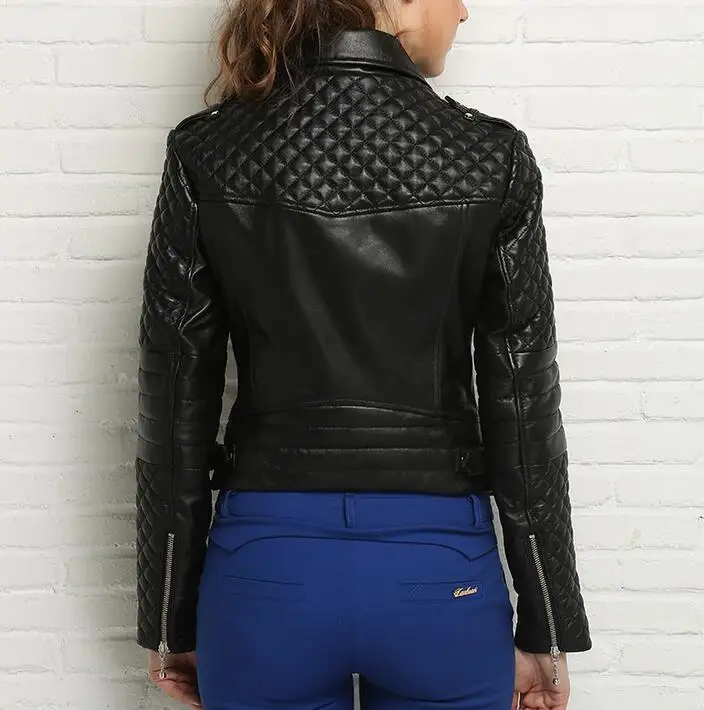 Fashion spring and autumn clothing sheepskin coats womens genuine leather jacket women jaqueta de couro turn-down collar black