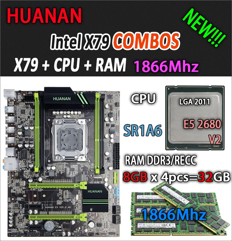 Huanan Zhi V2.49 X79 материнская плата LGA2011 блок питания ATX комбо E5 2680 v2 SR1A6 4x8 г 32 Гб 1866 МГц USB3.0 SATA3 PCI-E NVME M.2 SSD