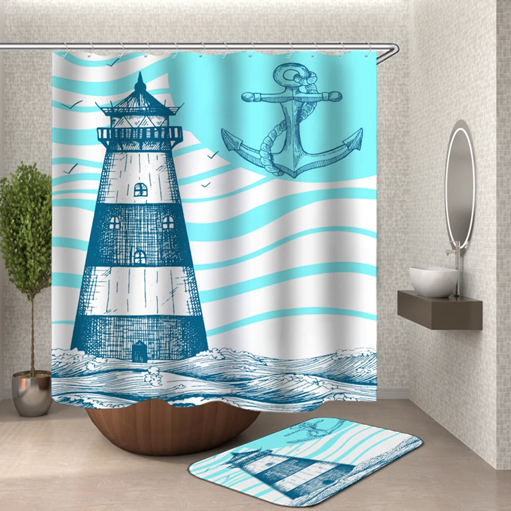 

extra long shower curtain the lighthouse beach sea wave bathroom curtain shower flower
