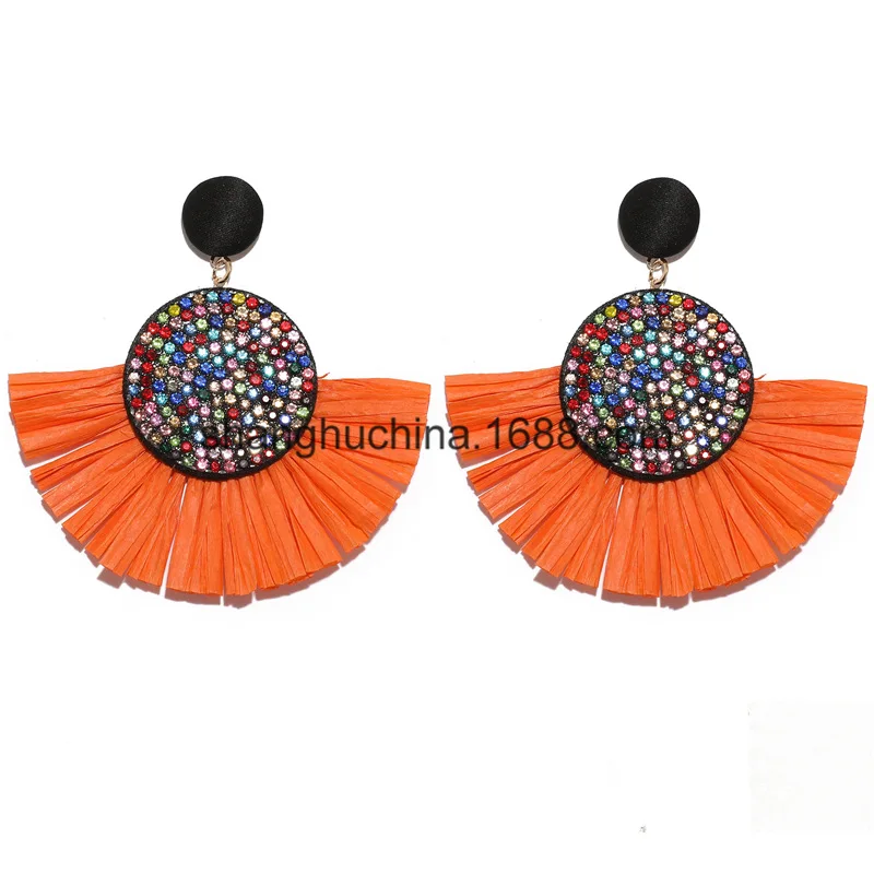 style 2 orange Новые модные секторные стразы серьги с бахромой для женщин Bohemia Lafite Raffia висячие серьги массивные ювелирные изделия - Окраска металла: style 2 orange