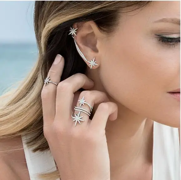 【MeiBaPJ】 New Fashion 925 Sterling Silver Stars Shining Clip Earrings for Women Wedding and Party Charm Jewelry Gift Box | Украшения и