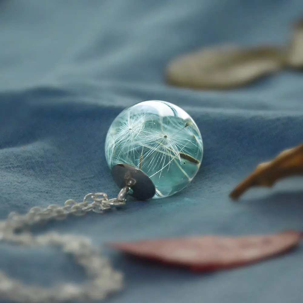 silver Элегантные настоящие сушеные цветы, одуванчики, полимерная подвеска, ожерелье, серебро, бронза, Модные женские ювелирные изделия, подарки, Прямая поставка - Окраска металла: silver