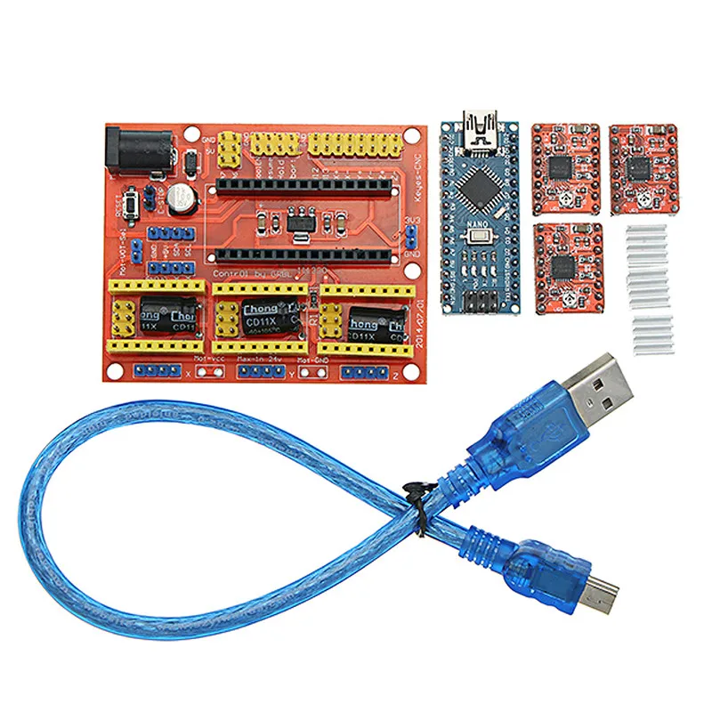CNC щит V4 + Nano 3 0 доска A4988 axis Драйвер шагового двигателя с 1 шт. USB кабель|Контроллер