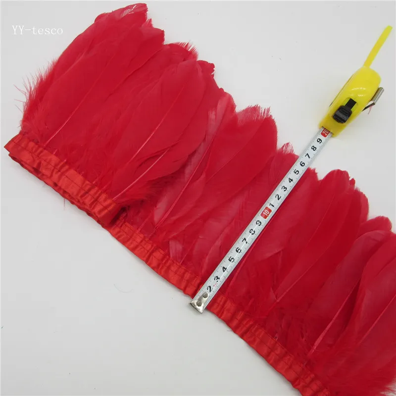 

Multi Color Goose feather trims 10 Meter/lot Dyed geese feather ribbons /15-20cm Goose feather fringes decoration High Quality