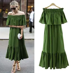 Женское длинное пляжное платье Ordifree, зеленое свободное платье-макси с оборками, открытыми плечами и вырезом лодочкой, лето 2022