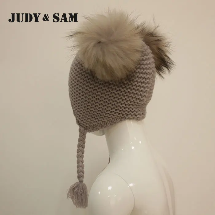 Телая вязанная детская шапка с меховыми помпонами.12 цветов.|fur pompom hat|pompom hatbeanie hat |