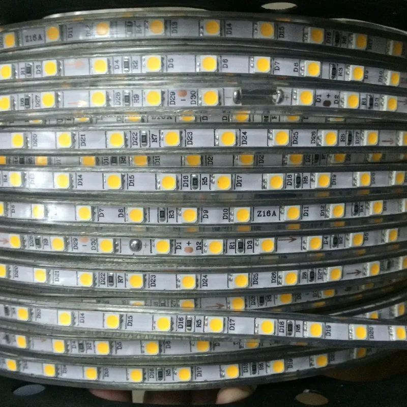 Светодиодная лента 220 в 240 В IP67 водонепроницаемая 5050 SMD световая веревка теплый