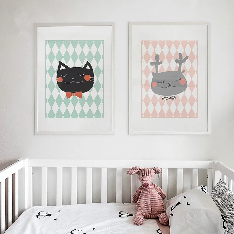 Новый Свежий Nordic Kawaii Животные с рисунком Счастливый Кот Художественная печать