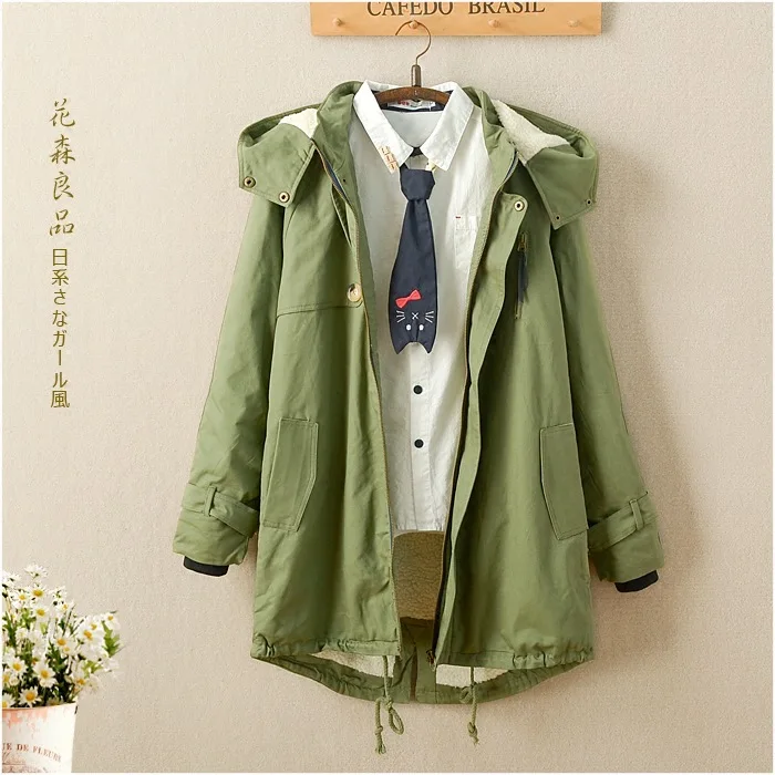 Японская девушка Мори Харадзюку С Капюшоном бархатная утепленная парка с