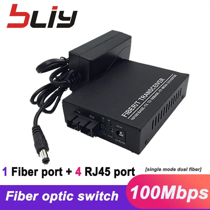 5 портов ethernet коммутатор 10/100 М мини 1 двойной волоконный порт 4 rj45 оптический медиа