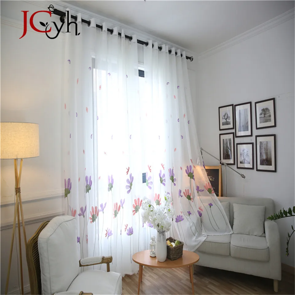 Morden White Tulle Curtains For Bedroom Window Lotus Embroidered Voile Living Room Rideaux Voilage Treatment Drapes | Дом и сад