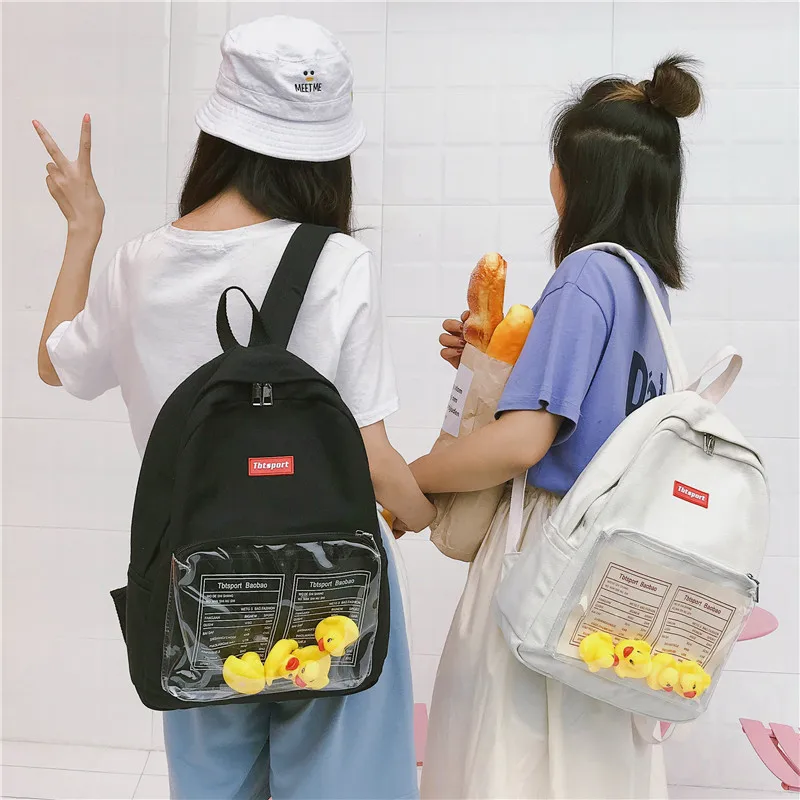 Ulzzang Корейский мультфильм Повседневная Милая утка прозрачная сумка женская мода буквы большой емкости японский рюкзак