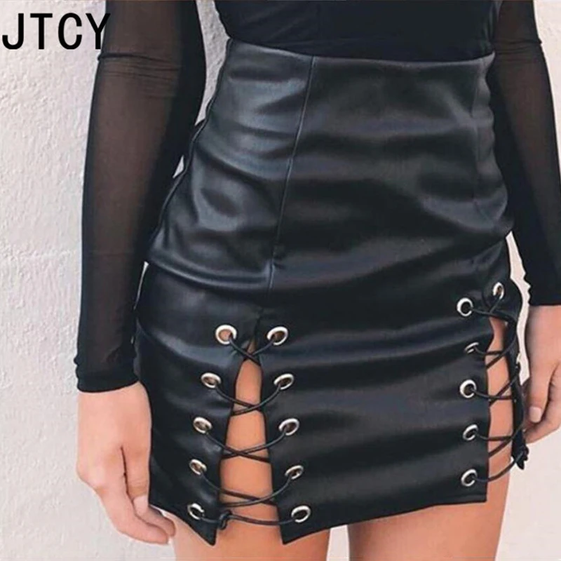 JTCY/2018 весенние черные мини-юбки из искусственной кожи для вечеринок сексуальные