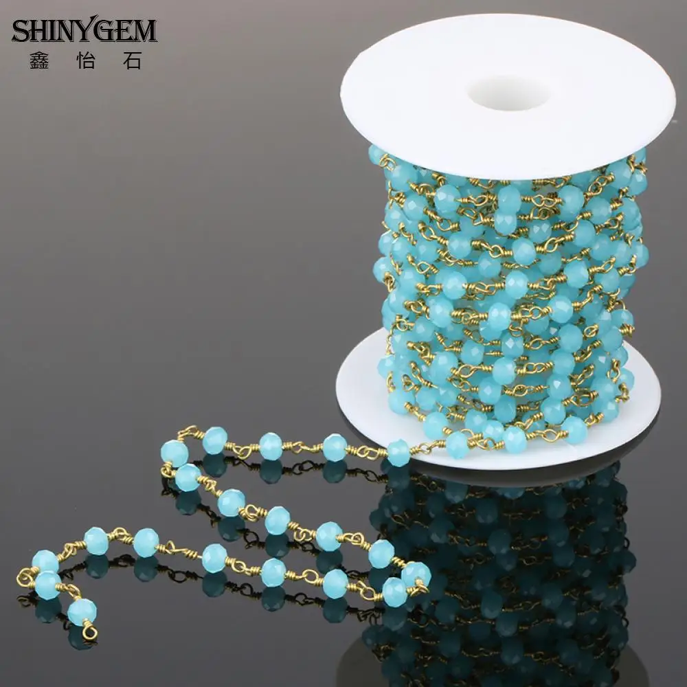 ShinyGem 6 мм граненая круглая Хрустальная Цепочка Из Бисера винтажная позолоченная