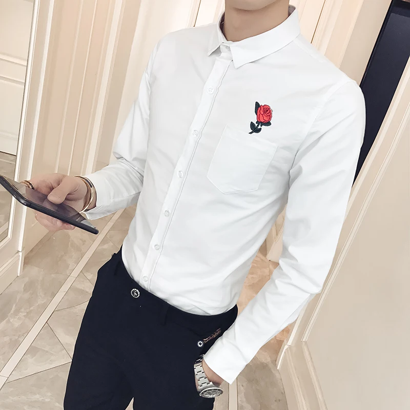 Bumpybeast новинка весны 2019 мужская рубашка с вышитыми розами повседневные тонкие