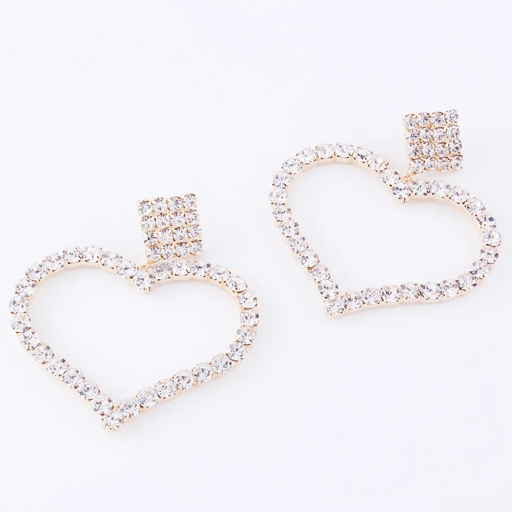 Люкс Полный Кристалл Rhinestone Сердце Любовь падение серьги для женщин золото