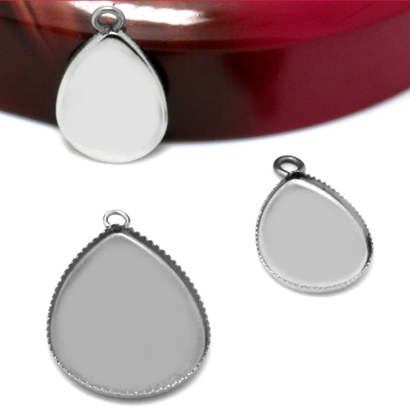

20pcs Stainless Steel Pendant Blank Jewelry with Water drop-shaped Teeth edge Tray for 18*25mm Cameo Cabochons,WHOLESALE