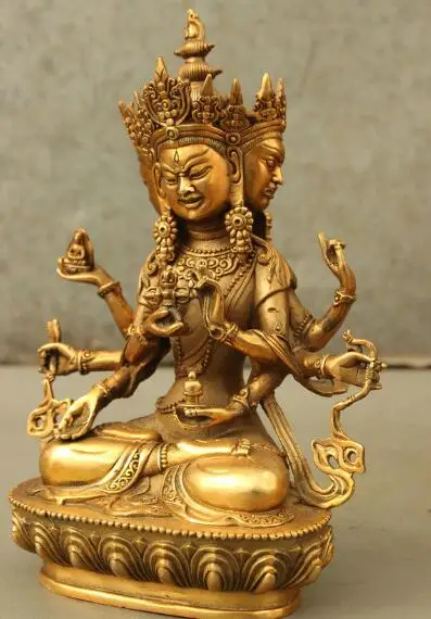S02000 9 &quotТибет Старая Бронза свинка 3 головы 8 Arms Namgyalma &amp Ushnishavijaya статуя Будды (B0328) -