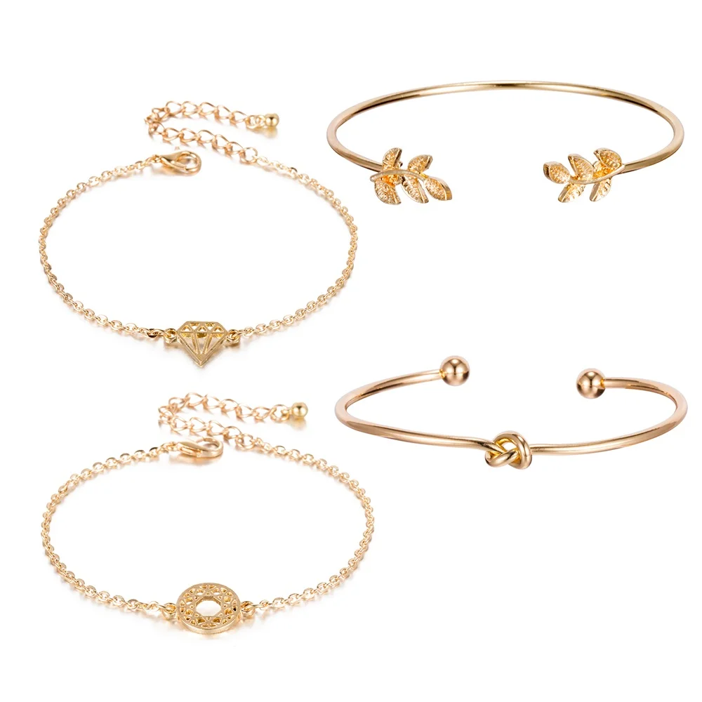 Gold Kisswife 4 шт./компл. в богемном стиле листья узел круглая цепь открытия набор с золотым браслетом женская модная одежда ювелирные изделия, подарок на день Святого Валентина - Окраска металла: Gold