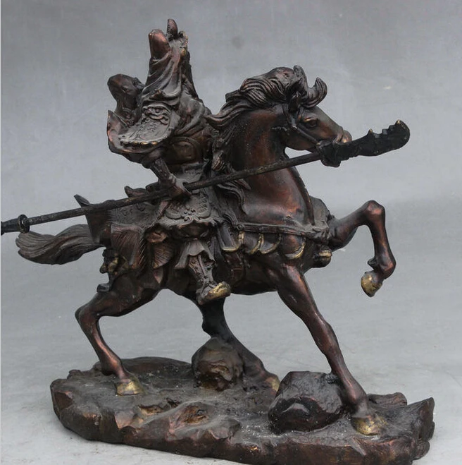 ymying 1011++++10&quot China Fengshui Bronze Guan Gong Yu Warrior God Hold Knife Ride Horse Statue | Дом и сад