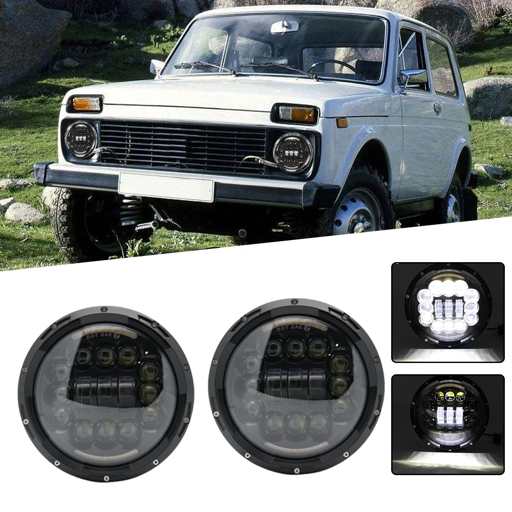 2X 7 дюймов 90 Вт 80 H4 светодиодный налобный фонарь Moto Wrangler &quotКруглый для Lada 4x4 Urban Niva