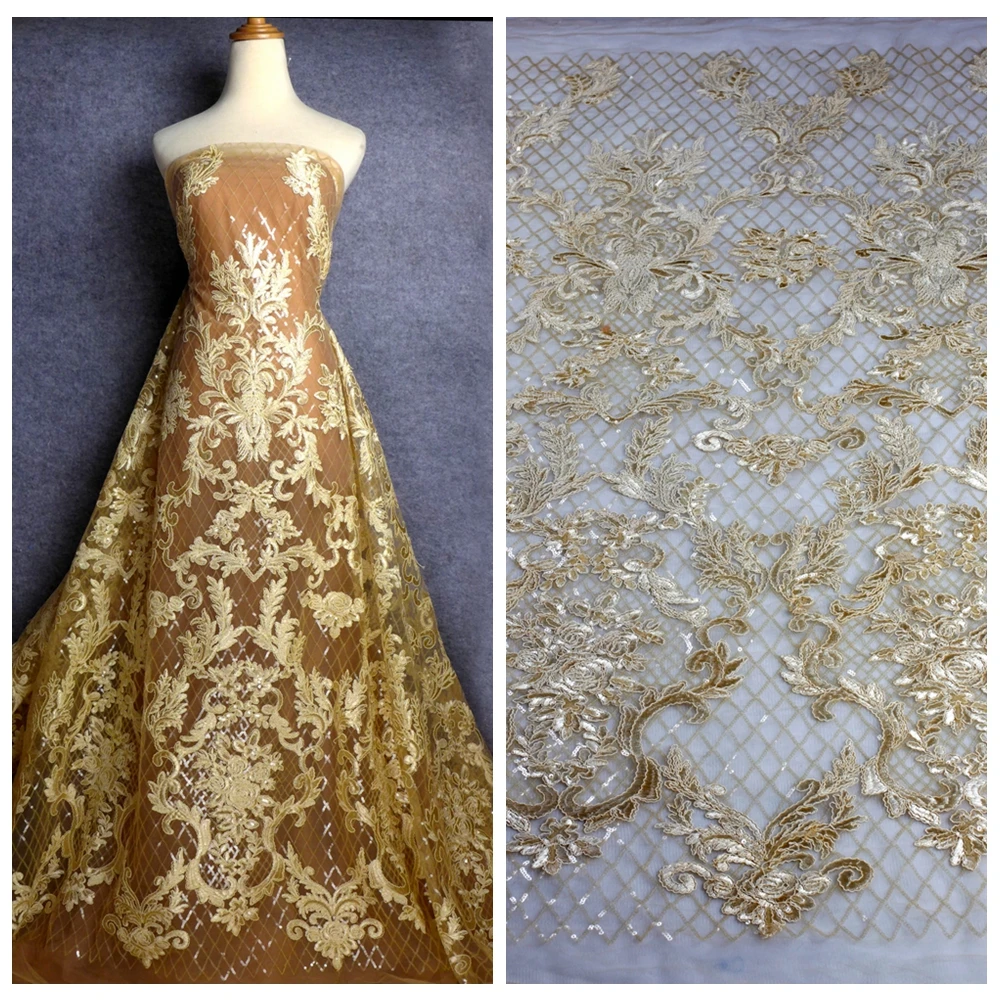 Горячая Мода Стиль off white и другие 3 цвета шнур блестки emboidery кружевная ткань свадебное/вечернее платье ткань 1 ярд