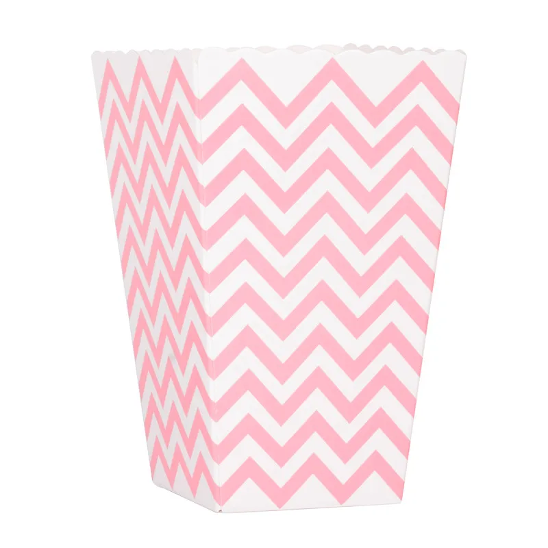 light pink chevron 6 шт. коробка для попкорна красочные шеврон полосы в горошек Подарочная вечерние коробка партии Фавор Свадебные поп вечерние кукурузы украшения сумки Лут золото - Цвет: light pink chevron
