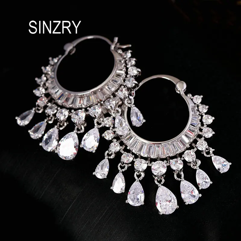 SINZRY NEW cubic zircon elegant party bridal waterdrop tassel dangle earrings dazzling wedding jewelry accessory | Украшения и