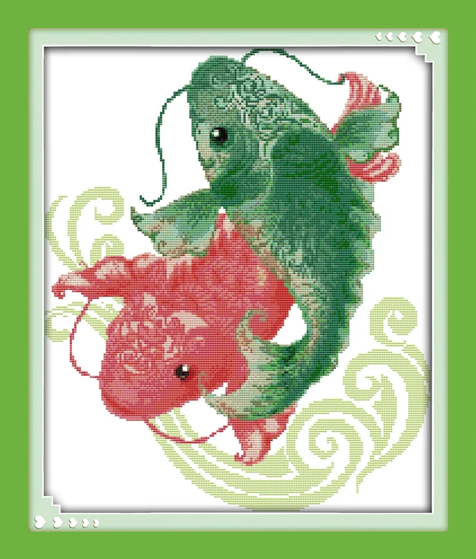 Набор для вышивания крестиком рыбы прыгающей над воротами дракона (3) 14ct 11ct