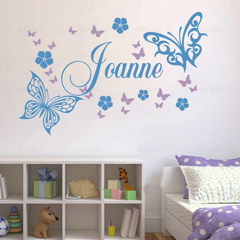 

Color butterfly art wall sticker Custom Personalised Name Kid Girls Nursery living room bedroom home decoration