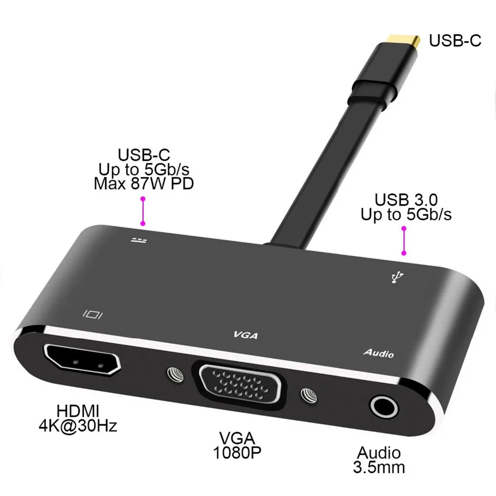 USB 3 1 Type C до 4K совместимому с HDMI VGA 0 концентратор 5 аудио адаптер для MacBook Sumsung S9 Dex