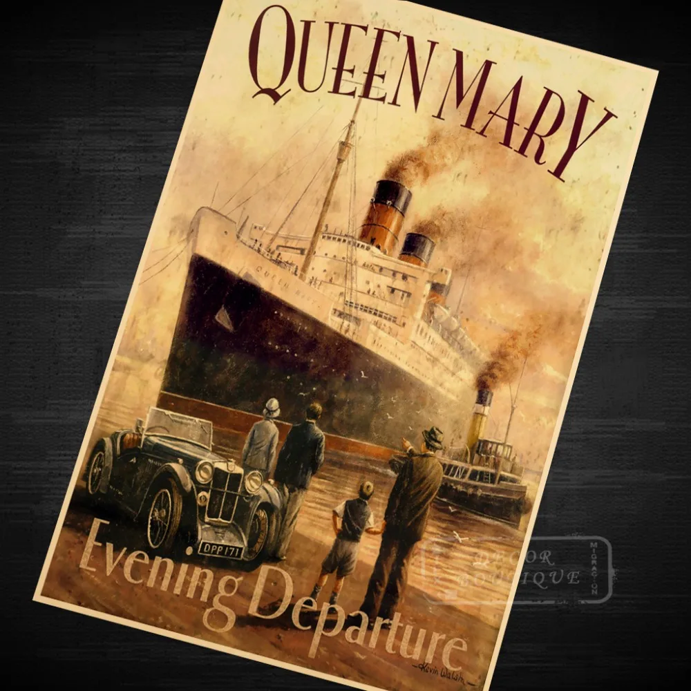 Королева Мэри вечерний вылет Круизный корабль Винтажный Классический Ретро