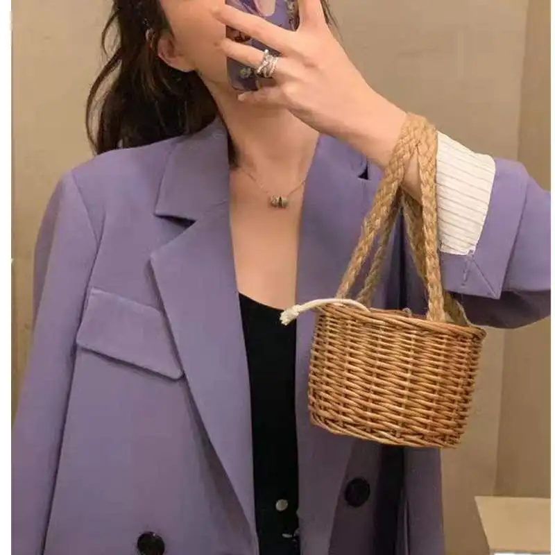 Large Size for Adult Стильная плетеная лоза, корзина для детей, мини-сумки для девочек, кошелек для монет, сумки-мессенджеры, женская летняя пляжная дорожная сумка - Цвет: Large Size for Adult
