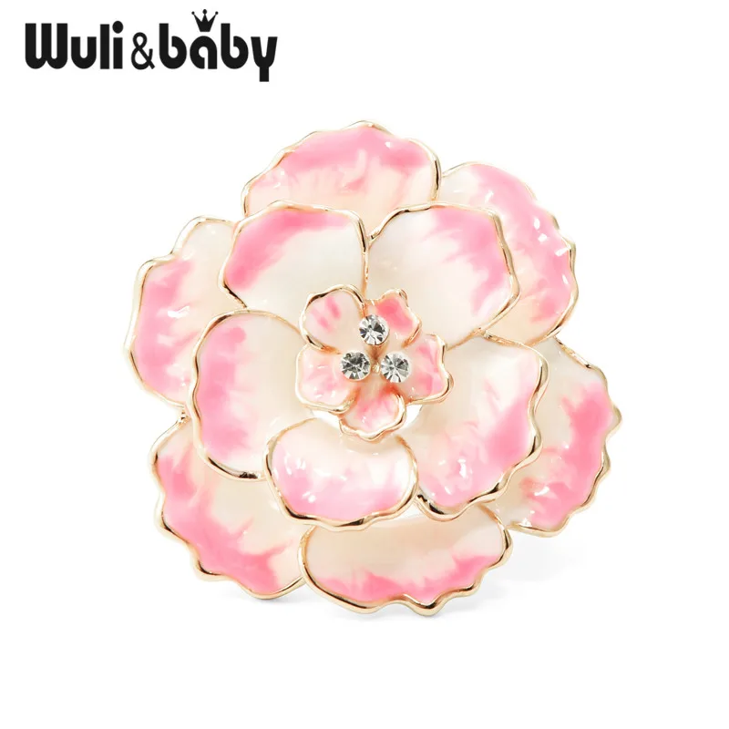 Эмалированные Броши Wuli & baby с розовым цветком пиона новинка 2019 женская и Мужская