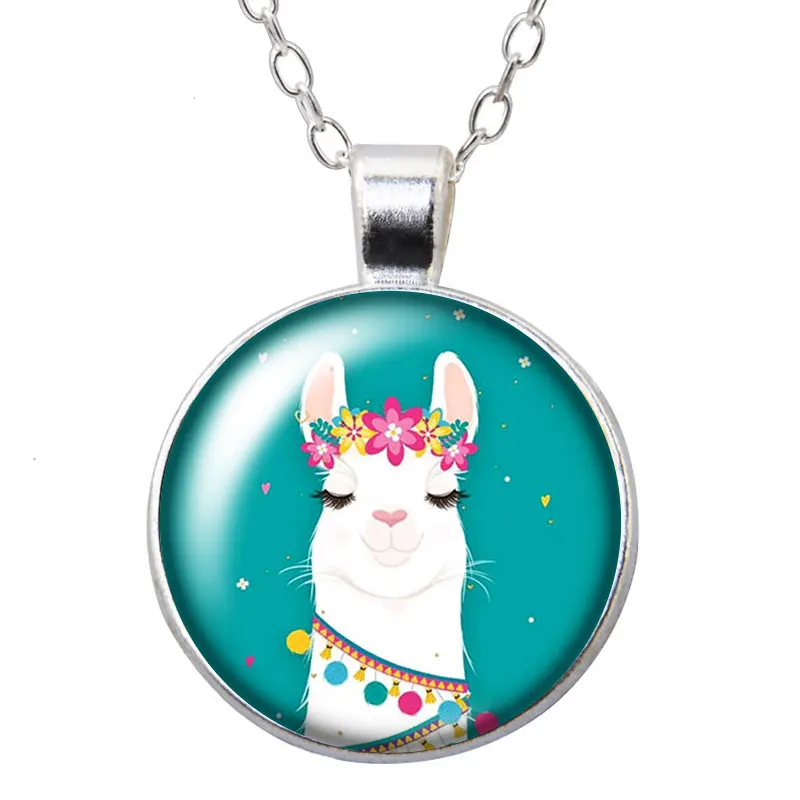 ZB1043-02 Beauty no prob llama Альпака серебро/бронза кулон ожерелье 25 мм стеклянный кабошон для женщин девочек ювелирные изделия подарок на день рождения 50 см - Окраска металла: ZB1043-02