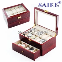free shipping 20 slots watch display box red mdf brand watches box case fashion 20 grids two layers watch storage gift box m064