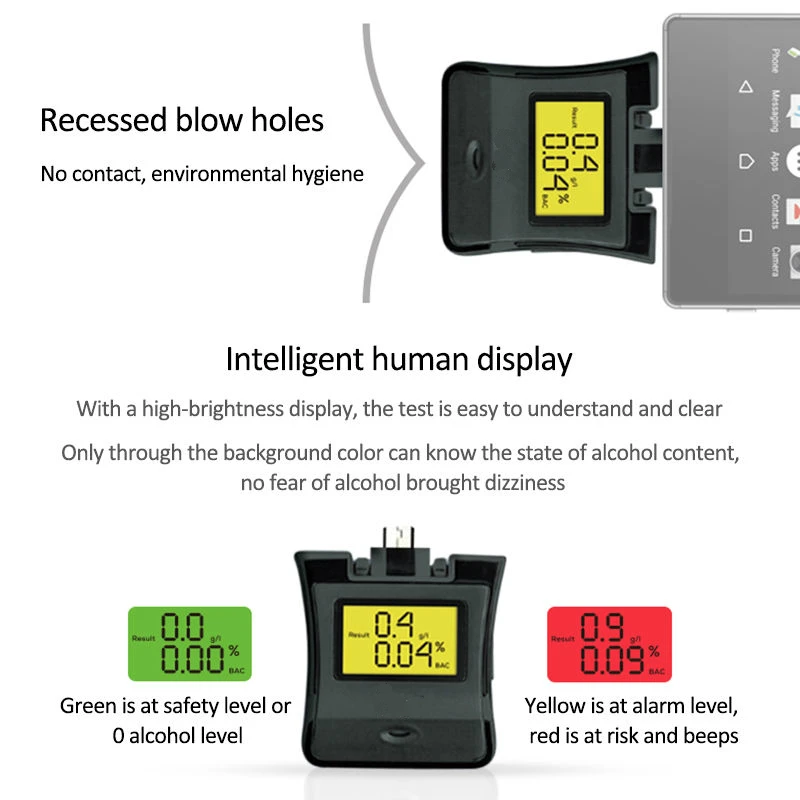 Цифровой алкотестер светодиодный анализатор дыхания для Android/IOS