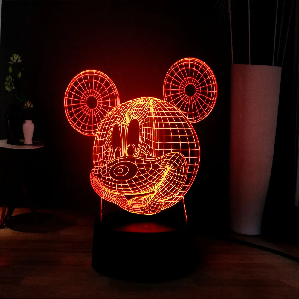 3D мультфильм милый RGB мальчик Микки голова 7 цветов Изменение LED прикроватный