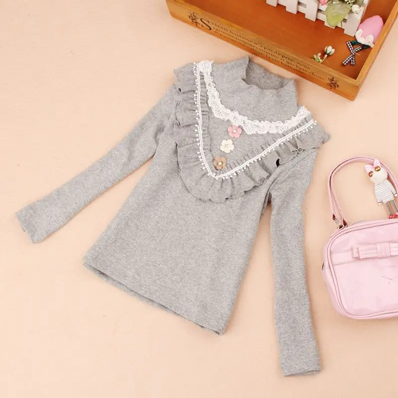 Рубашка для девочек подростков х/б с длинным рукавом и цветочным кружевом JW2532|school