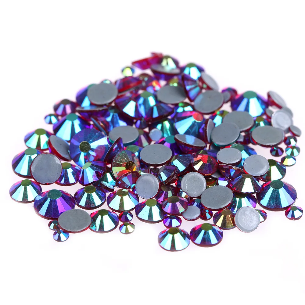 

AAAA Quality Siam AB Crystals Glass Hot Fix Rhinestones For Clothing Decoration Garment Flat Back Iron On Rhinestone