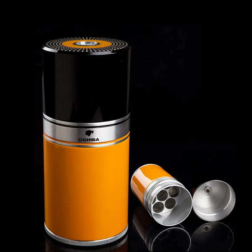 COHIBA Желтый и Черный цилиндрические сигары увлажняющий 7 Tube хьюмидор jar w/гигрометр