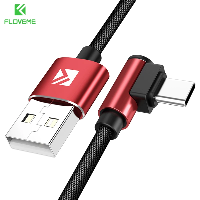 Red FLOVEME USB C кабель для Xiaomi Mi 8 huawei mate 20 Pro samsung S9 S8 90 градусов кабель передачи данных для быстрой зарядки usb type-C шнур зарядного устройства - Цвет: Red