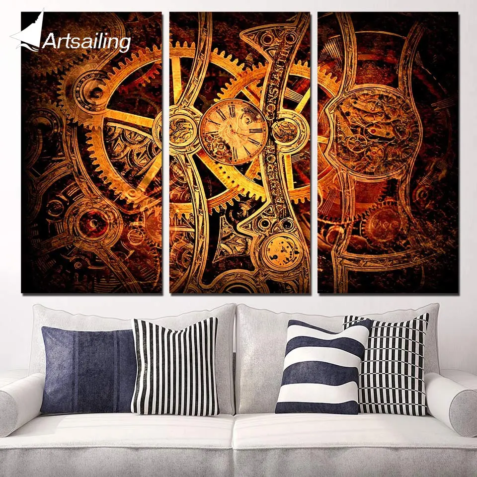 

3 Panels Canvas Art Gear Clockwork Fine Watch Home Decor Wall Art Painting Canvas Prints Pictures for Living Room Poster XA1132B