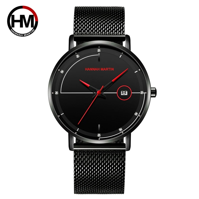 HM-10101-RE Мужские часы Топ бренд класса люкс Япония Move Мужские t кварцевые повседневные спортивные из нержавеющей стали ультра тонкие водонепроницаемые часы Relogio Masculino - Цвет: HM-10101-RE